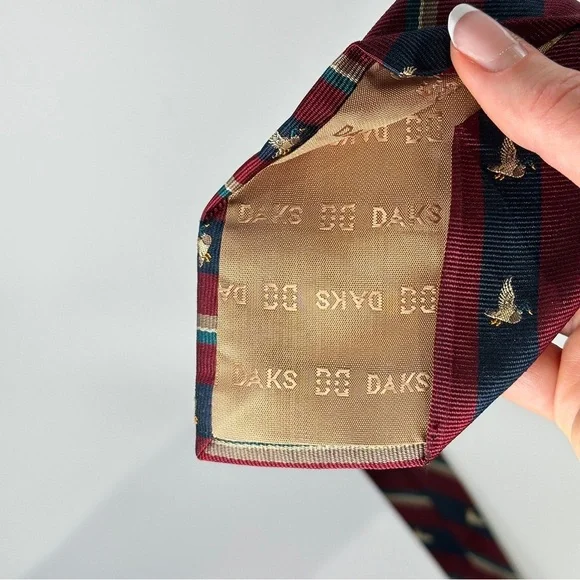 DAKS silk tie striped embroidered bird vintage prep - Picture 6 of 10